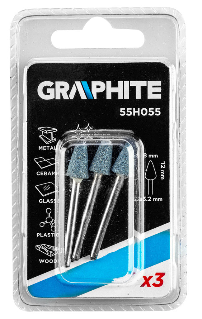 GRAPHITE Csapos csiszolókő 8x12mm, kúp, szár 3.2mm, 3db 55H055