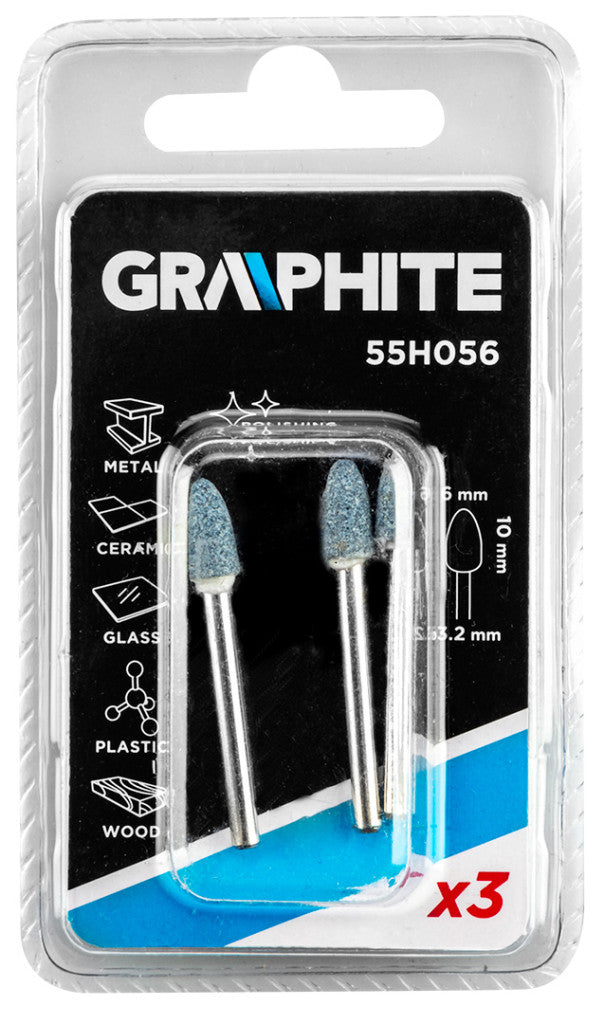 GRAPHITE Csapos csiszolókő 6x10mm, töltény, szár 3.2mm, 3db 55H056
