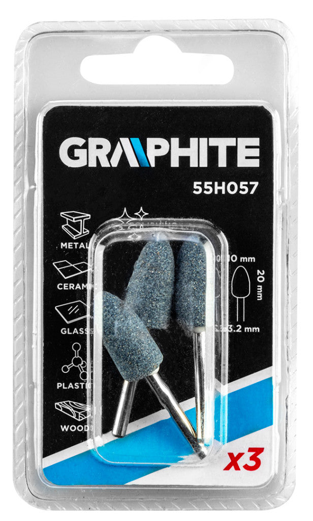 GRAPHITE Csapos csiszolókő 10x20mm, töltény, szár 3.2mm, 3db 55H057