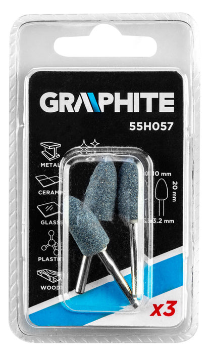GRAPHITE Csapos csiszolókő 10x20mm, töltény, szár 3.2mm, 3db 55H057