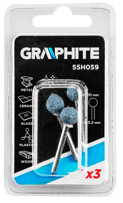 GRAPHITE Csapos csiszolókő 10mm, gömb, szár 3.2mm, 3db 55H059