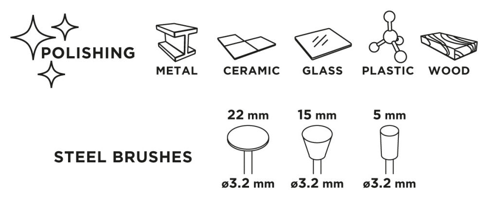 GRAPHITE Csapos kefe készlet 3db, acélsodrony befejezőkefe, pohárkefe, kerékkefe 55H066
