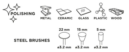 GRAPHITE Csapos kefe készlet 3db, acélsodrony befejezőkefe, pohárkefe, kerékkefe 55H066