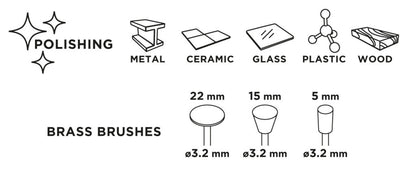 GRAPHITE Csapos kefe készlet 3db, sárgaréz befejezőkefe, pohárkefe, kerékkefe 55H067