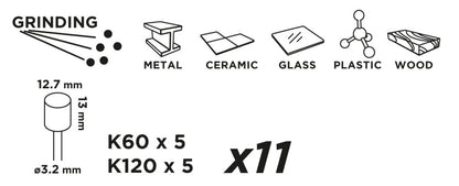 GRAPHITE Csiszolóhüvely12.7mm, K60, K120, készlet 10db + szár 3.2mm 55H070