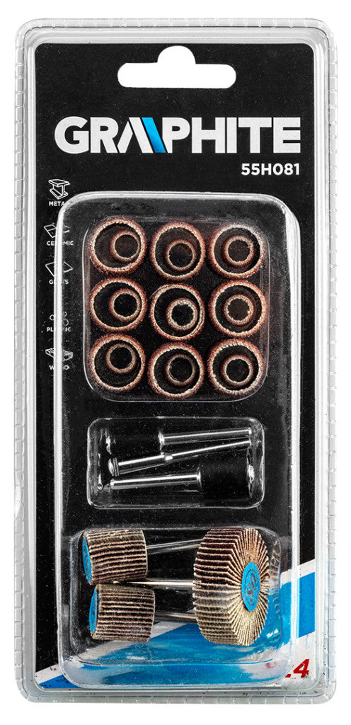 GRAPHITE Csiszolókészlet mini fúró- és csiszológéphez, csiszolóanyagok, lamellák, 24db 55H081