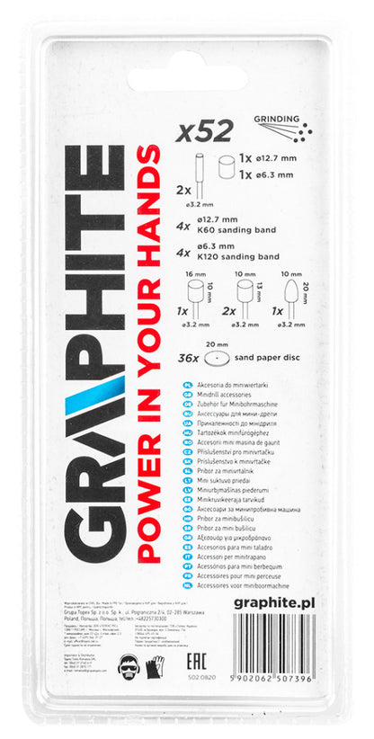 GRAPHITE Csiszolókészlet mini fúró- és csiszológéphez, csiszolóanyagok, csiszolópapírok, 52db 55H082