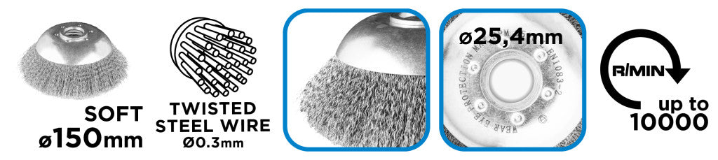 GRAPHITE Drótkorong, fazékkefe hullámos 150 x 25, 4mm benzines kaszákhoz 55H102