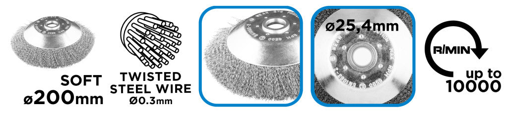 GRAPHITE Drótkorong, fazékkefe hullámos 200 x 25, 4mm benzines kaszákhoz 55H103