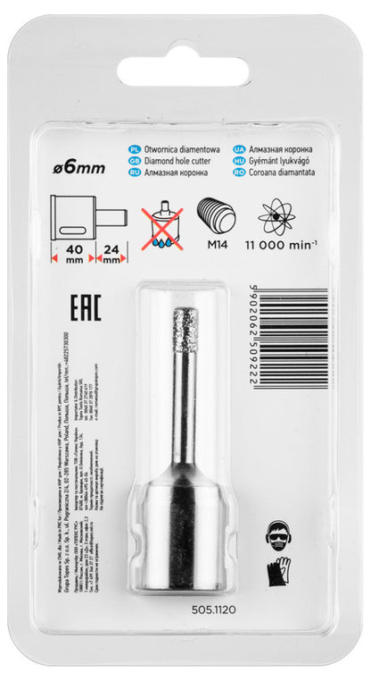 GRAPHITE Körkivágó, gyémántos 6mm x M14 55H300