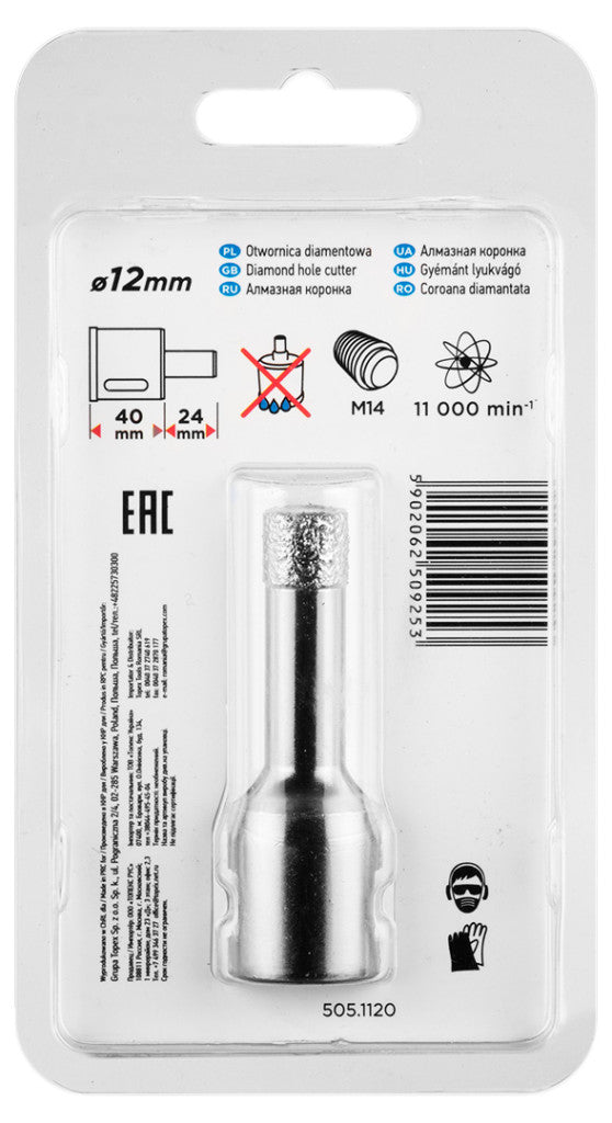 GRAPHITE Körkivágó, gyémántos 12mm x M14 55H303