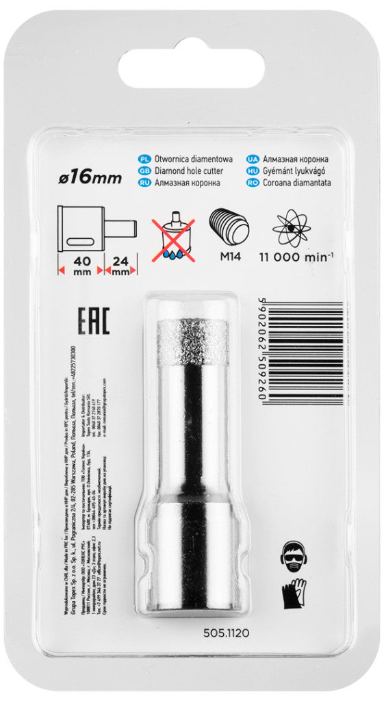 GRAPHITE Körkivágó, gyémántos 16mm x M14 55H304