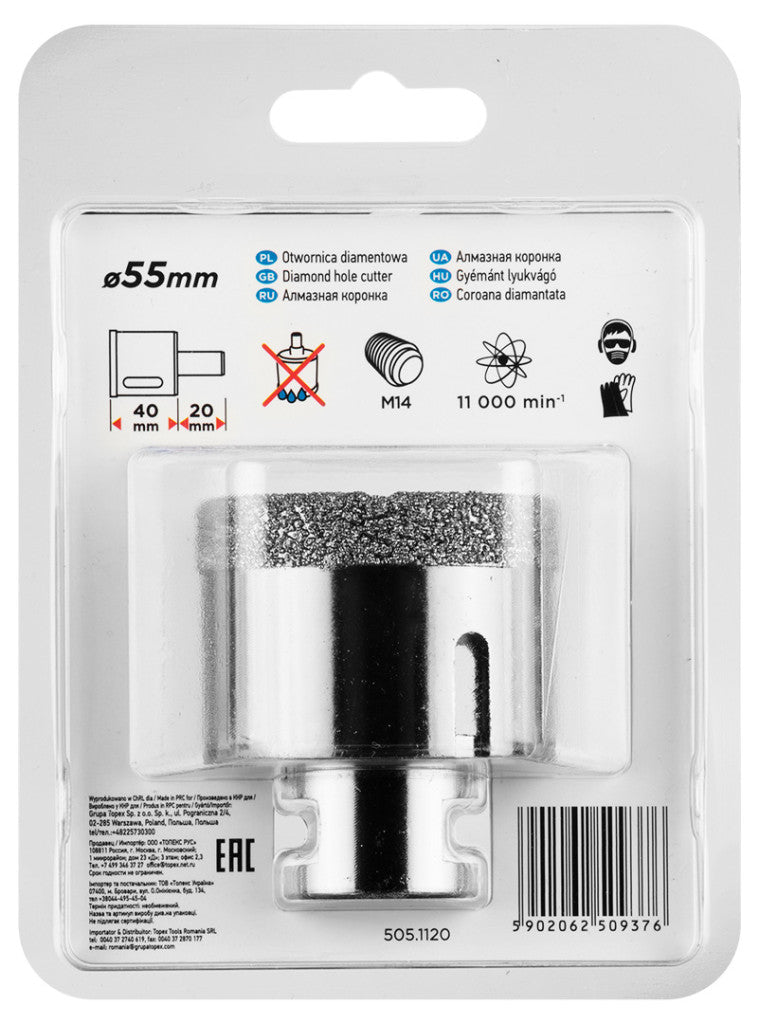 GRAPHITE Körkivágó, gyémántos 55mm x M14 55H313