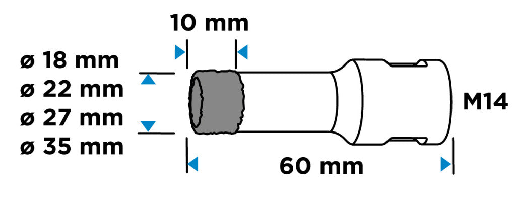 GRAPHITE Körkivágó készlet, gyémántos, M14, 18,22,27,35mm 55H318