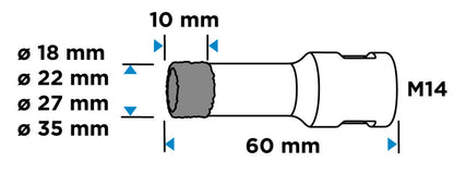 GRAPHITE Körkivágó készlet, gyémántos, M14, 18,22,27,35mm 55H318