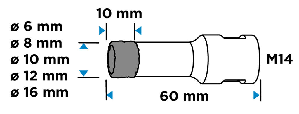 GRAPHITE Körkivágó készlet, gyémántos, M14, 6,8,10,12,16mm 55H319