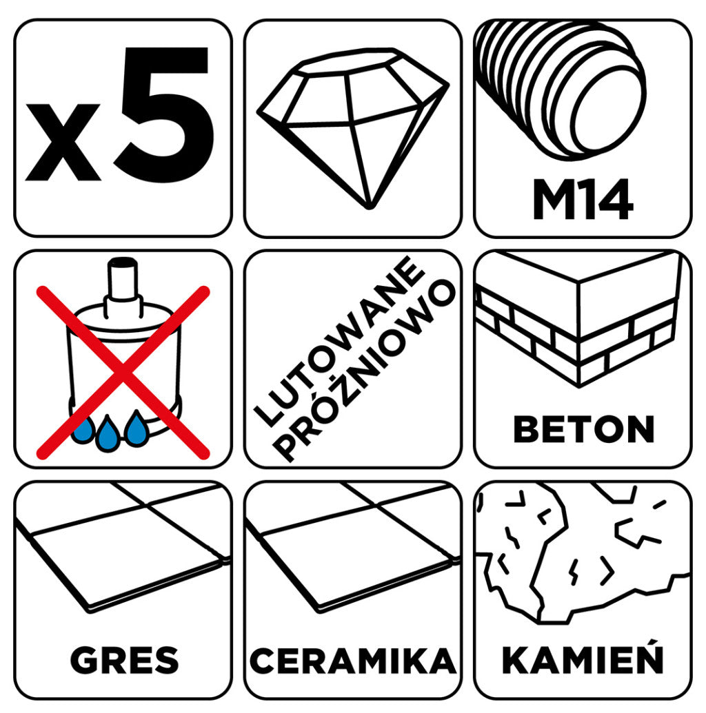GRAPHITE Körkivágó készlet, gyémántos, M14, 6,8,10,12,16mm 55H319