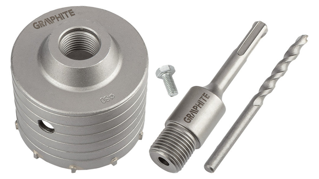 GRAPHITE Koronafúró, körkivágó, 80 mm, SDS Plus szárral és központfúróval 55H322