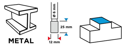 GRAPHITE Keményfém marófej, turbómaró, A, hengeres, 12x25mm, szár méret: 6x45mm 55H353