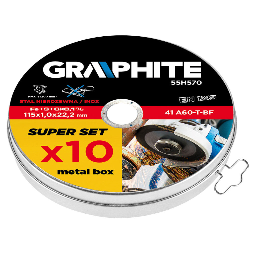 GRAPHITE Vágókorong fémhez 115x1.0x22.2mm, 10db, 41 A60-T-BF, INOX 55H570