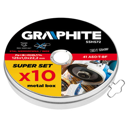 GRAPHITE Vágókorong fémhez 125x1.0x22.2mm, 10db, 41 A60-T-BF, INOX 55H572