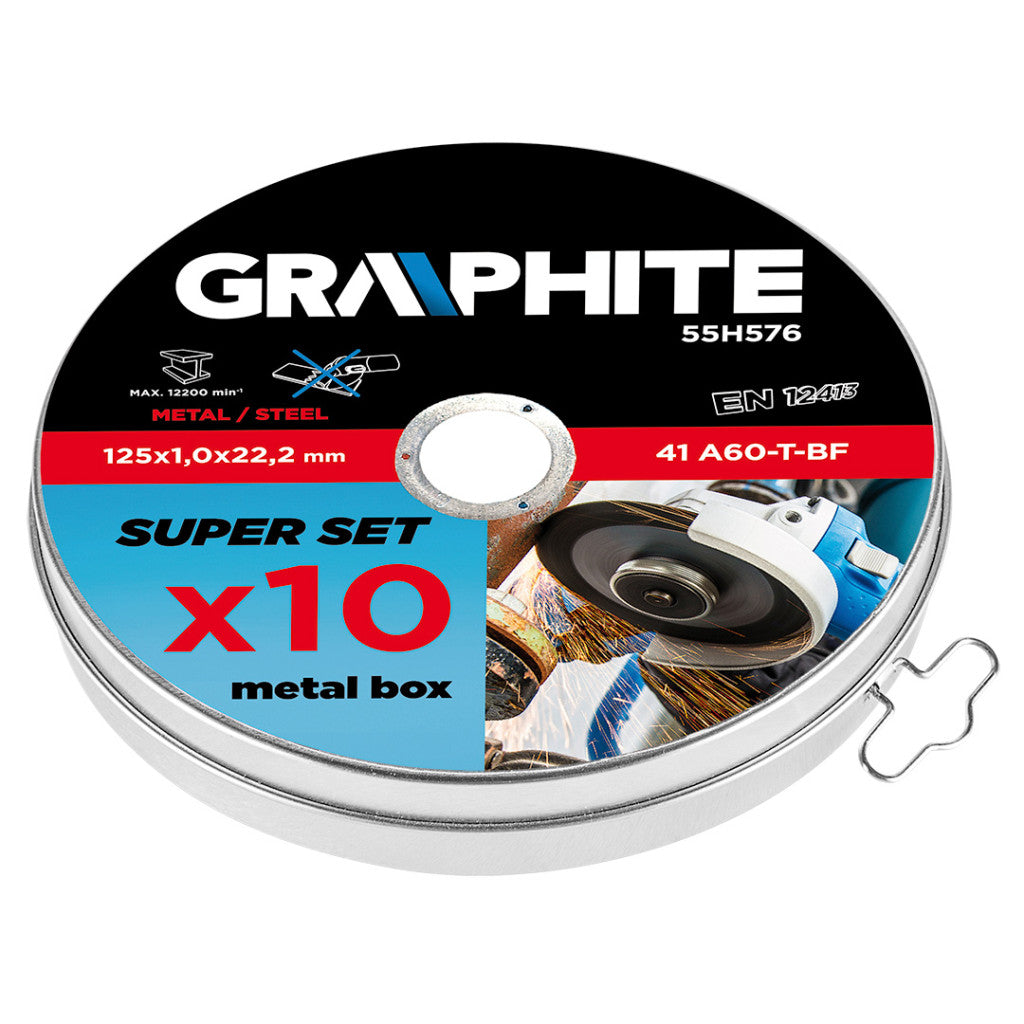 GRAPHITE Vágókorong fémhez 125x1.0x22.2mm, 10db, 41 A60-T-BF 55H576