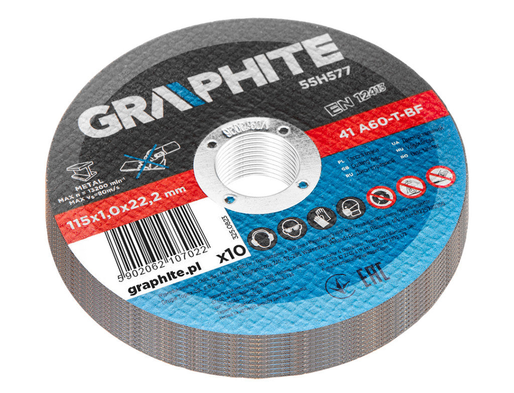 GRAPHITE Vágókorong, fémhez, 115x1x22.2 mm, 41 A60-T-BF, 10db 55H577