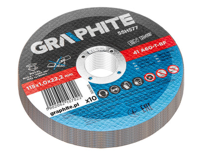 GRAPHITE Vágókorong, fémhez, 115x1x22.2 mm, 41 A60-T-BF, 10db 55H577