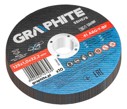 GRAPHITE Vágókorong, fémhez, 125 x1x 22.2 mm, 41 A60-T-BF, 10db 55H578