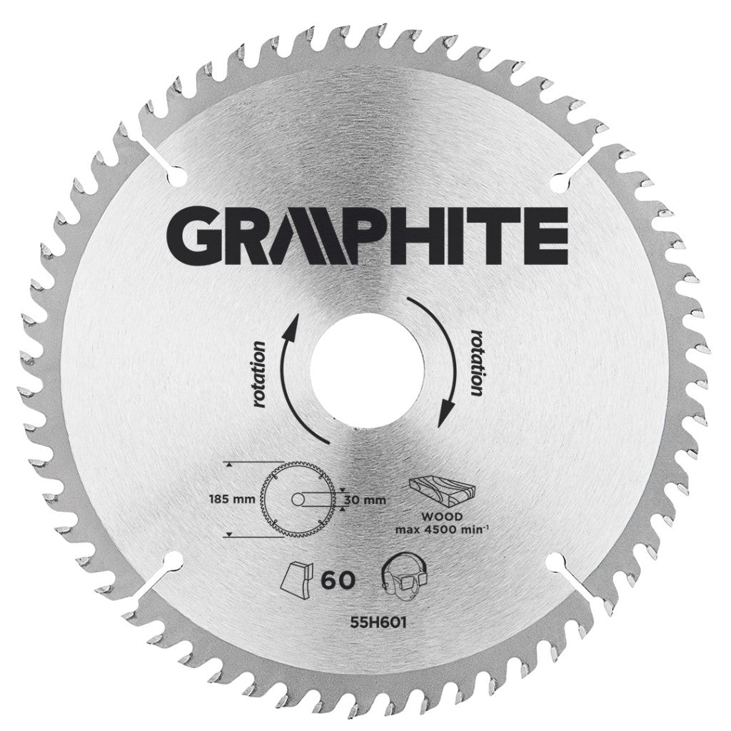 GRAPHITE Körfűrészlap keményfém fogakkal, 185x30mm, 60 fog 55H601