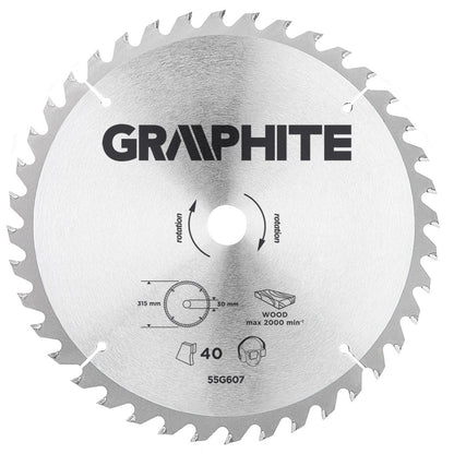 GRAPHITE Körfűrészlap keményfém fogakkal, 315x30mm, 40 fog 55H607