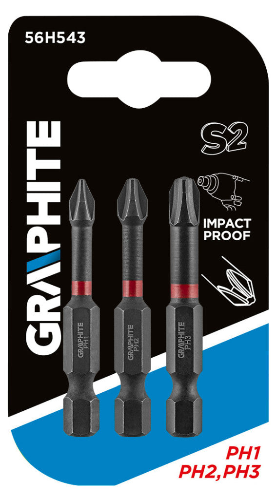 GRAPHITE Torziós ütvecsavarozó bit PH1/2/3x50mm, 3db 56H543