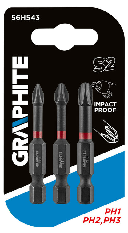 GRAPHITE Torziós ütvecsavarozó bit PH1/2/3x50mm, 3db 56H543