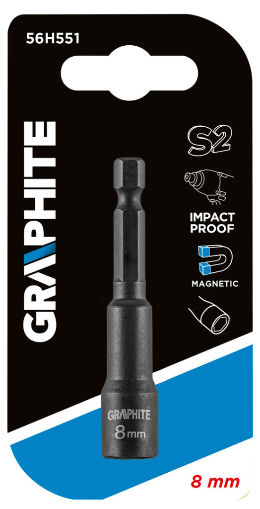 GRAPHITE Csavarbehajtó ütvecsavarozókhoz, hatlapú, mágneses, 8mm 56H551