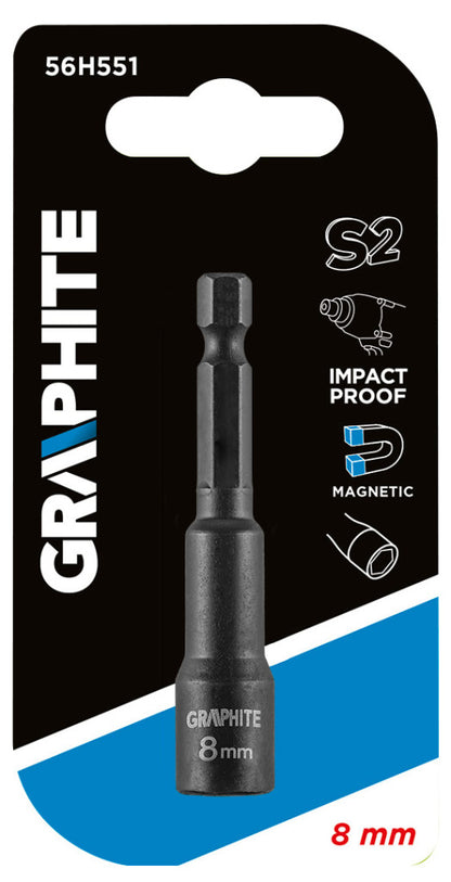 GRAPHITE Csavarbehajtó ütvecsavarozókhoz, hatlapú, mágneses, 8mm 56H551