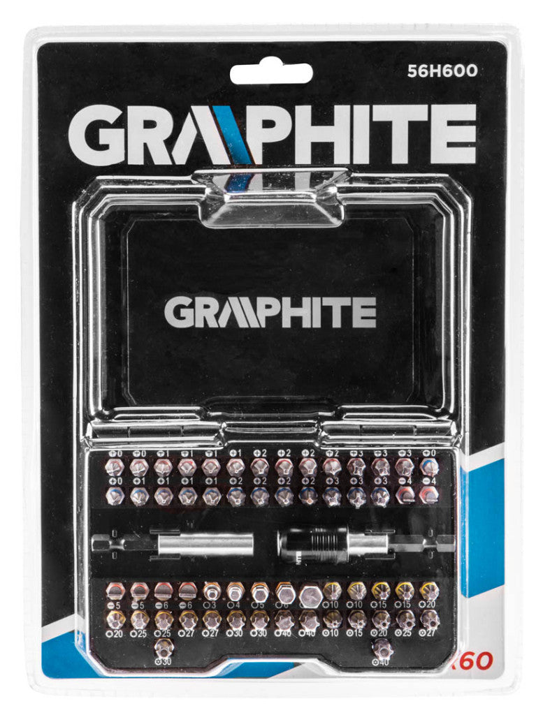 GRAPHITE Csavarhúzó bitkészlet, 60db., bitek 25mm - 58db, mágneses bittartók 2db 56H600