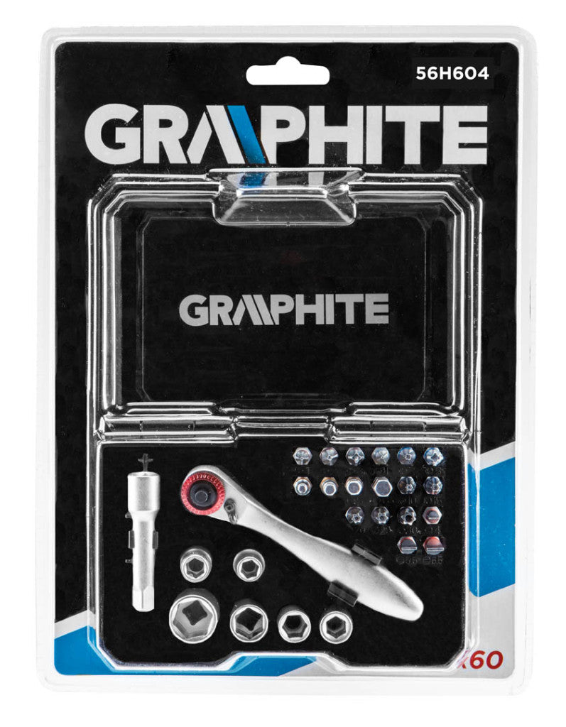 GRAPHITE Dugókulcskészlet + bitkészlet, 26db 56H604