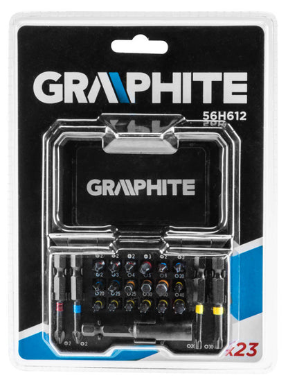 GRAPHITE Csavarhúzó bitkészlet, 23db., bitek 25mm - 18db, bitek 50mm - 4db., mágneses bittartó - 1db 56H612
