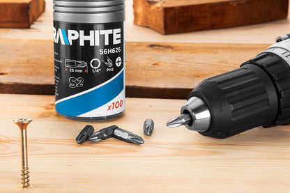 GRAPHITE Csavarhúzó bitkészlet PH2 x 25mm, 100db 56H626