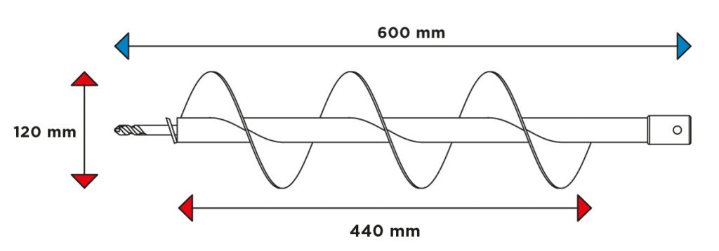 GRAPHITE Földfúró szár, M14, 120 x 600mm, 58G084-hez 56H781