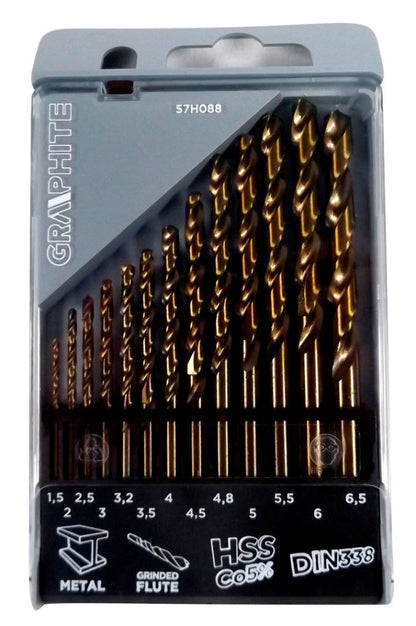 GRAPHITE Csigafúró készlet HSS-Cobalt, 1.5 - 6.5mm, 13db 57H088