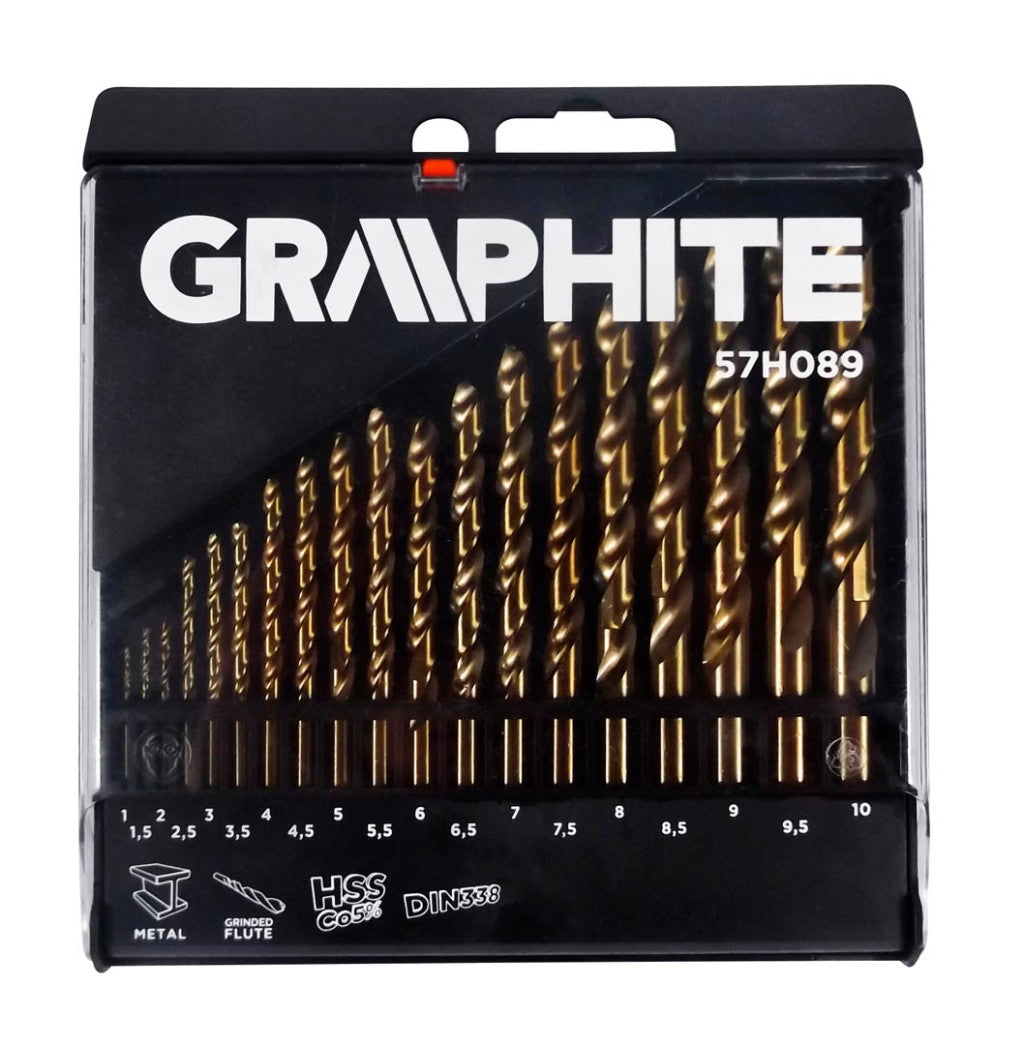 GRAPHITE Csigafúró készlet HSS-Cobalt, 1.0 - 10.0mm, 19db 57H089