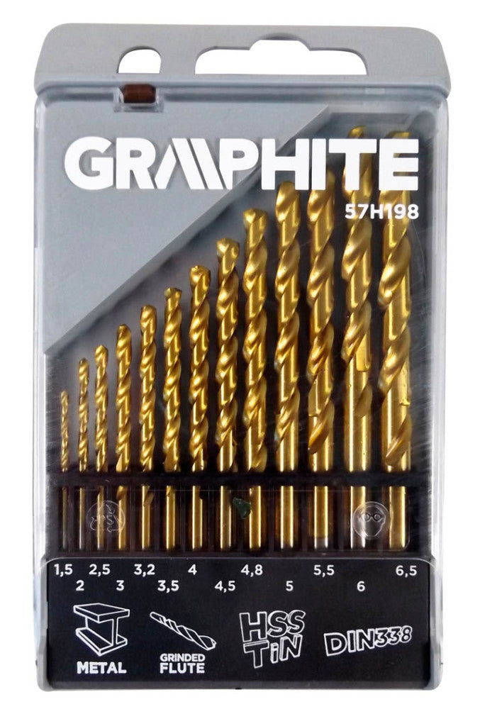 GRAPHITE Csigafúró készlet HSS TITÁN bevonattal 1.5 - 6.5mm, 13db 57H198