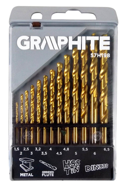 GRAPHITE Csigafúró készlet HSS TITÁN bevonattal 1.5 - 6.5mm, 13db 57H198