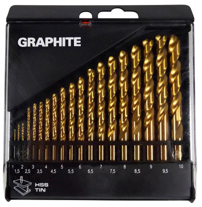 GRAPHITE Csigafúró készlet HSS TITÁN bevonattal 1.0 - 10.0mm, 19db 57H199