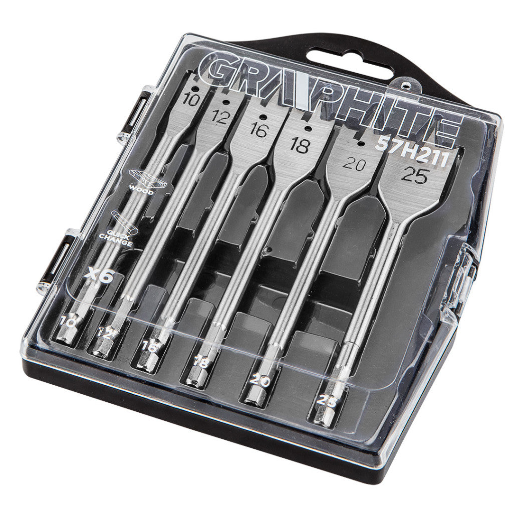 GRAPHITE Lapos marófúró készlet 10, 12, 16, 18, 20, 25mm, 6db 57H211