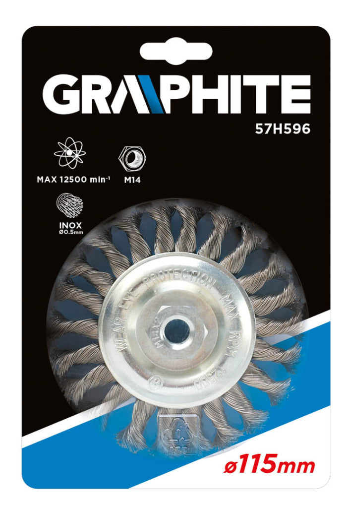GRAPHITE DRÓTKORONG TÁNYÉR EGYENES, SODROTT 115MM INOX M14 57H596