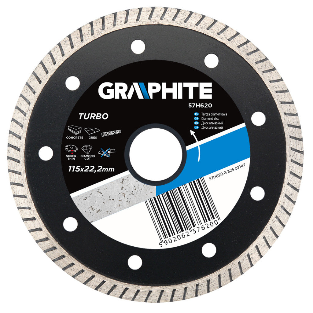 GRAPHITE Gyémánt vágókorong 115mm TURBO VÉKONY 57H620