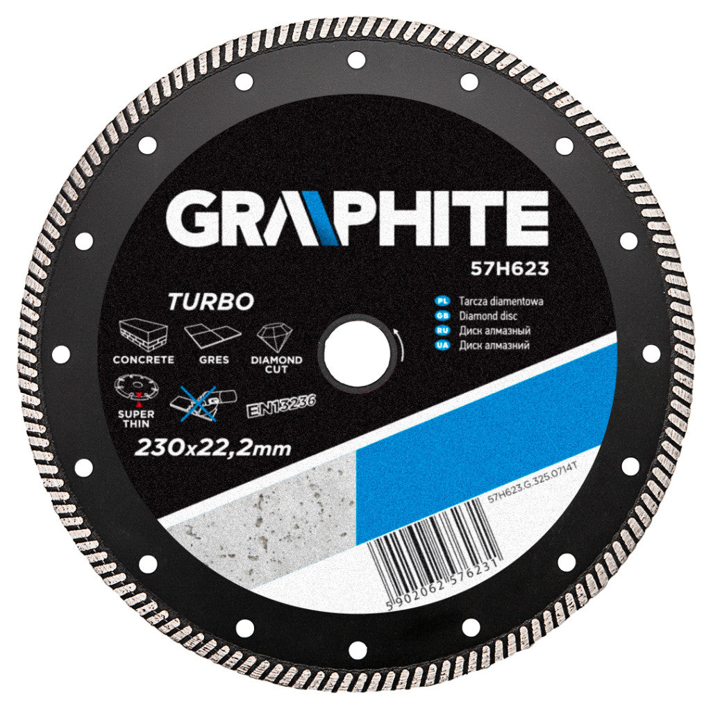GRAPHITE Gyémánt vágókorong 230mm TURBO VÉKONY 57H623