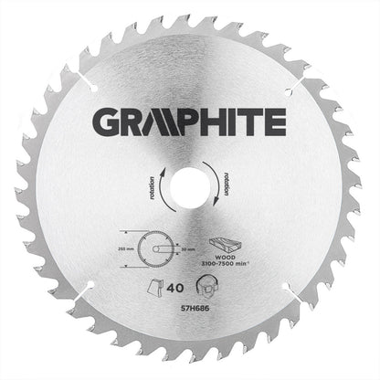 GRAPHITE Körfűrészlap keményfém fogakkal, 255x30mm, 40 fog 57H686